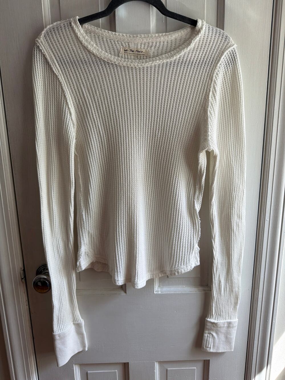 Free People We The Free White Thermal Long Sleeve Top Thumbholes M